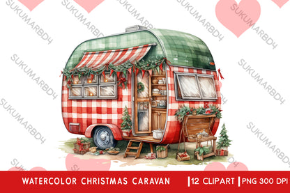 Watercolor Christmas caravan clipart