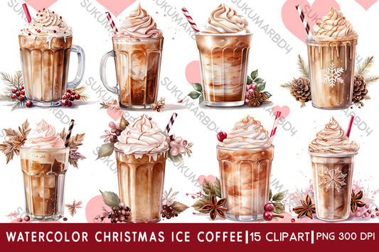 Watercolor Christmas ice coffee clipart