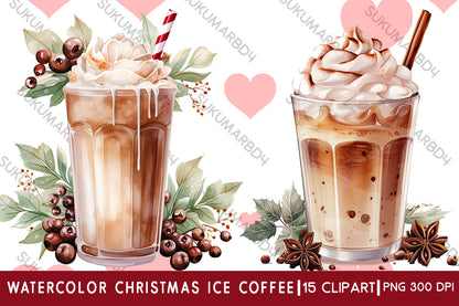 Watercolor Christmas ice coffee clipart