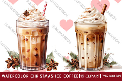 Watercolor Christmas ice coffee clipart