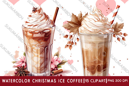 Watercolor Christmas ice coffee clipart