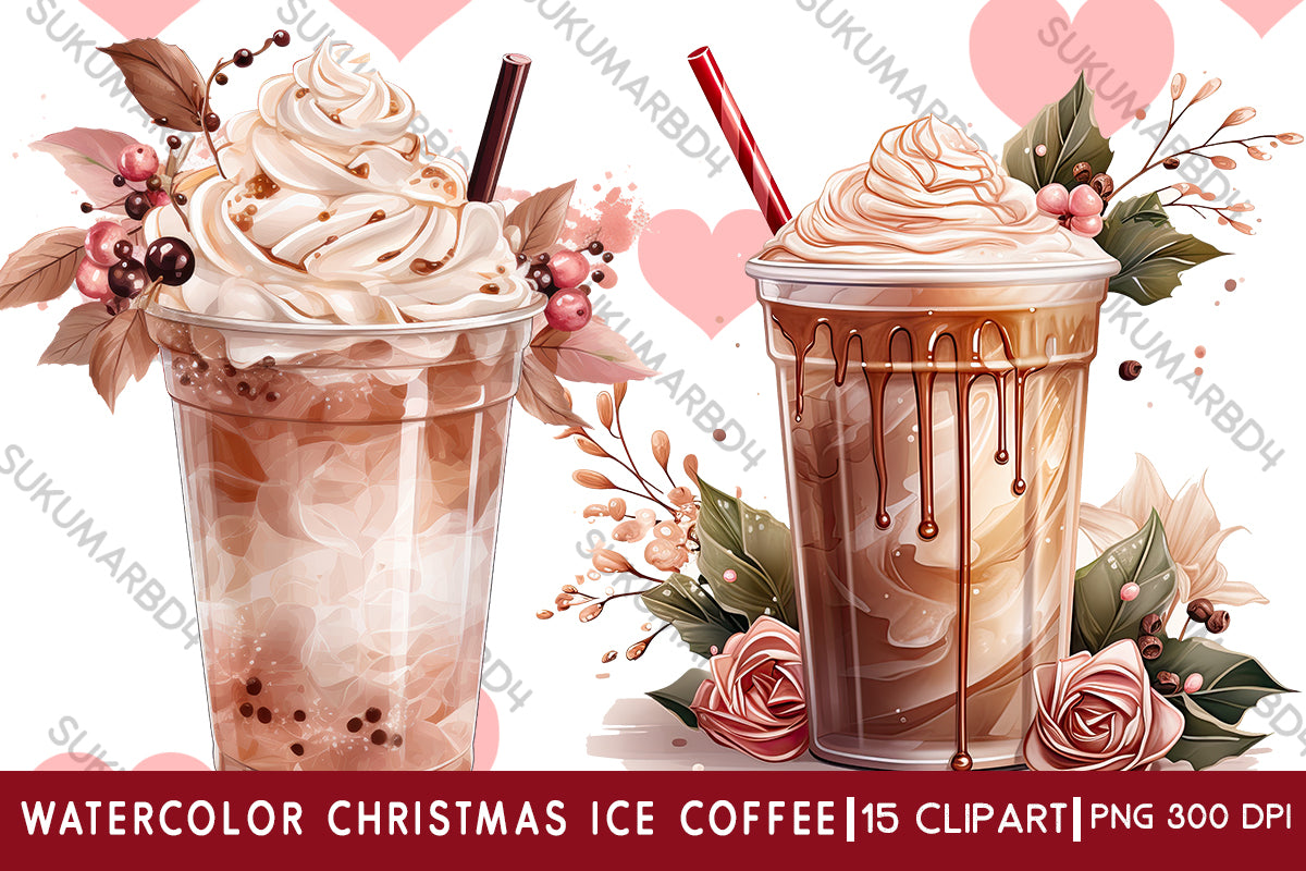 Watercolor Christmas ice coffee clipart