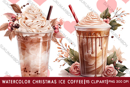 Watercolor Christmas ice coffee clipart