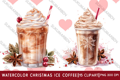 Watercolor Christmas ice coffee clipart