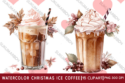 Watercolor Christmas ice coffee clipart