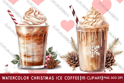 Watercolor Christmas ice coffee clipart