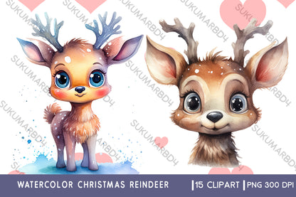 Watercolor Christmas reindeer clipart