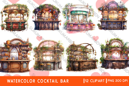 Watercolor Cocktail Bar clipart