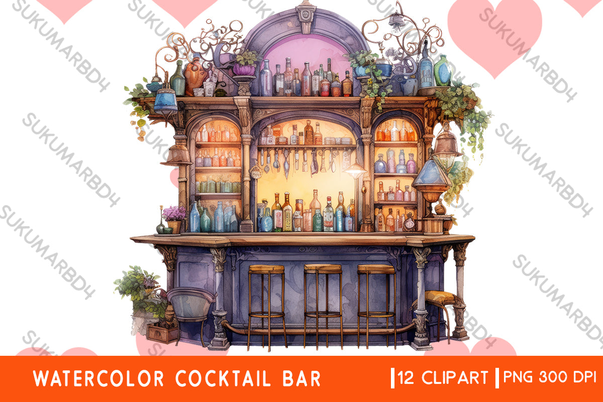 Watercolor Cocktail Bar clipart