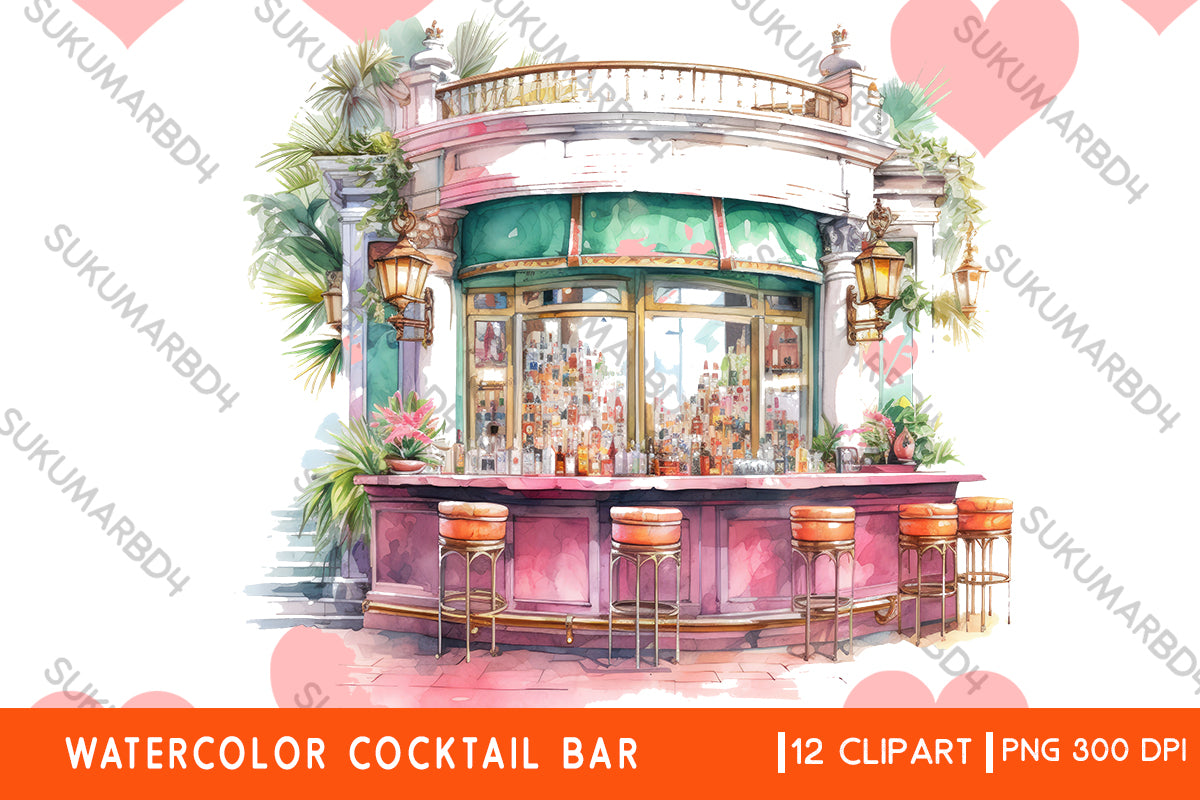 Watercolor Cocktail Bar clipart