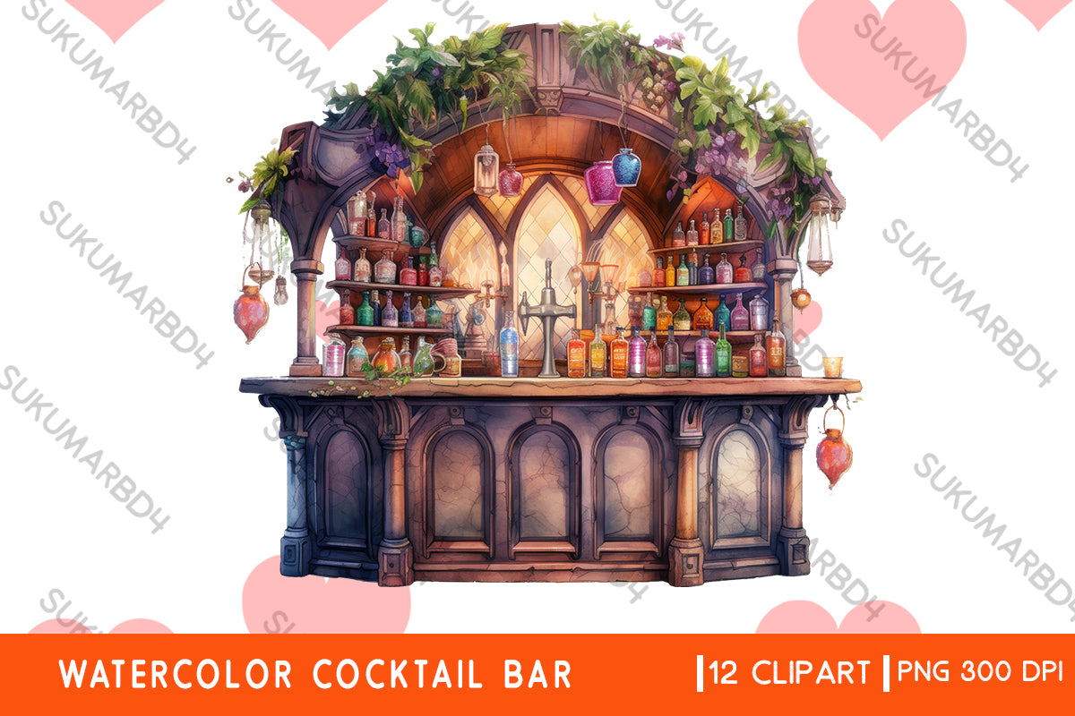 Watercolor Cocktail Bar clipart