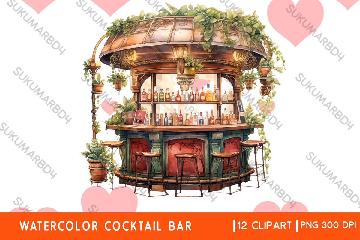 Watercolor Cocktail Bar clipart