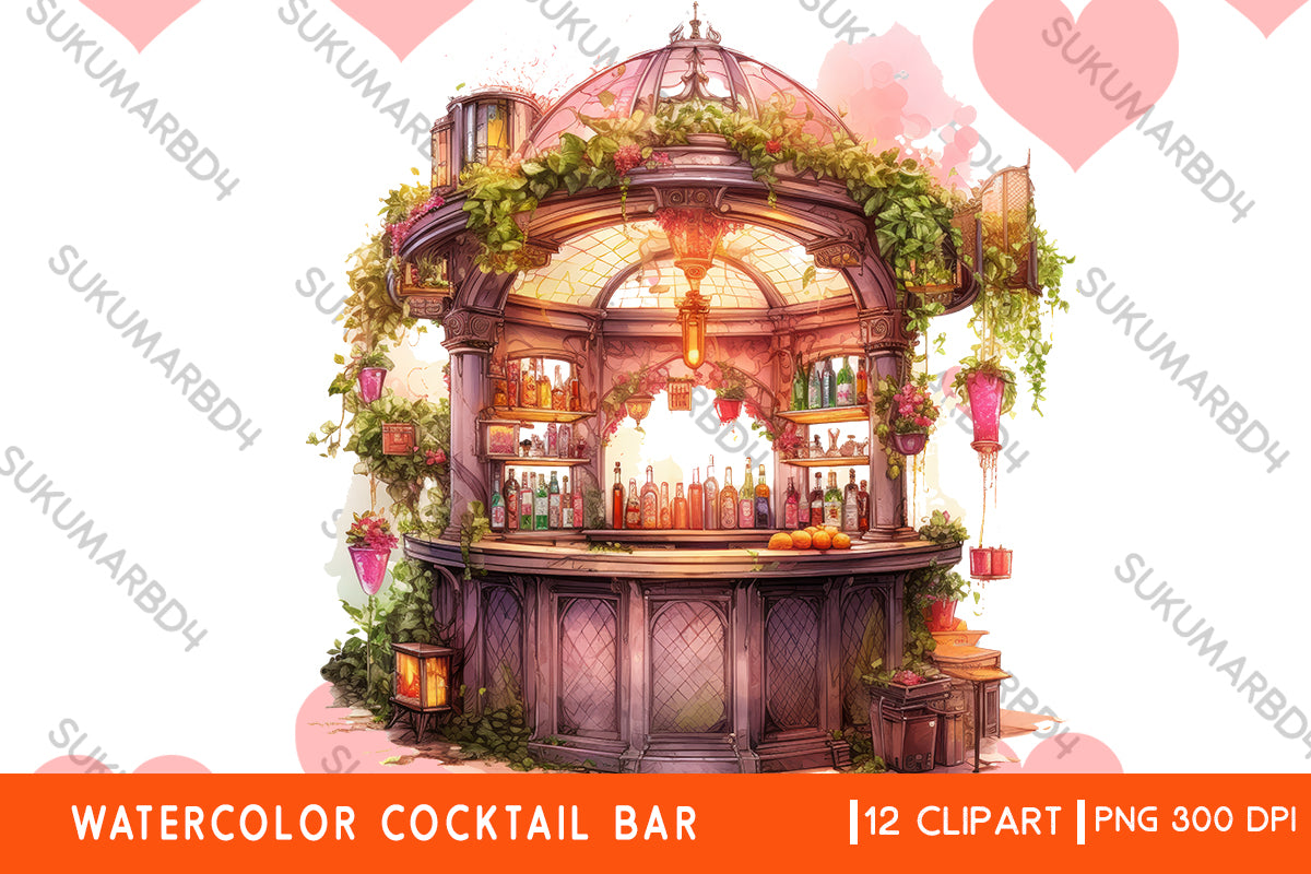 Watercolor Cocktail Bar clipart