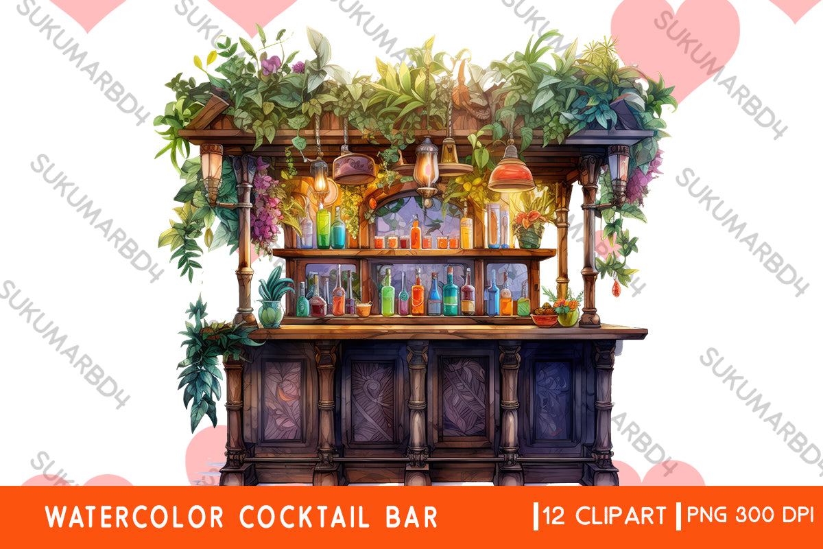 Watercolor Cocktail Bar clipart