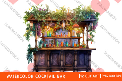 Watercolor Cocktail Bar clipart