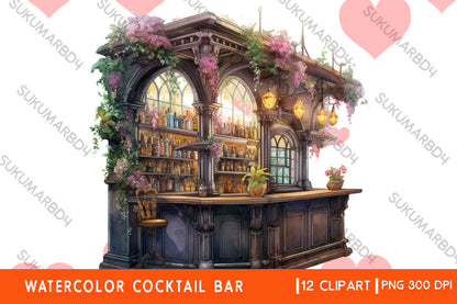 Watercolor Cocktail Bar clipart