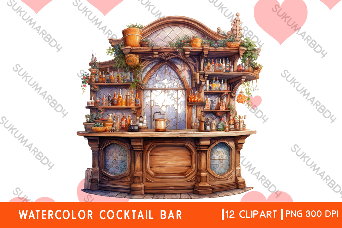 Watercolor Cocktail Bar clipart