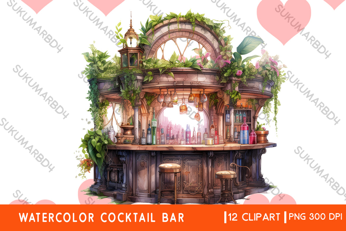 Watercolor Cocktail Bar clipart