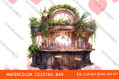 Watercolor Cocktail Bar clipart