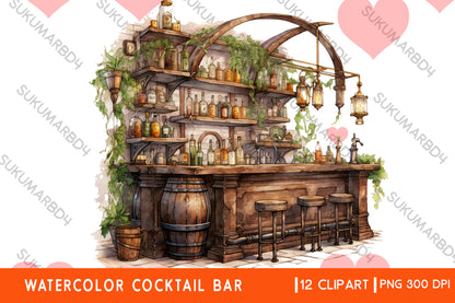 Watercolor Cocktail Bar clipart