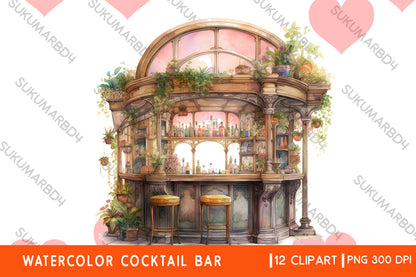 Watercolor Cocktail Bar clipart