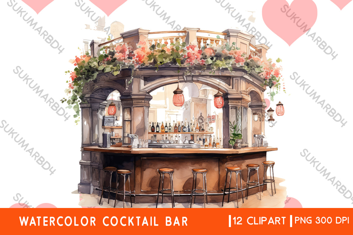 Watercolor Cocktail Bar clipart