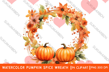 Watercolor Pumpkin spice wreath clipart