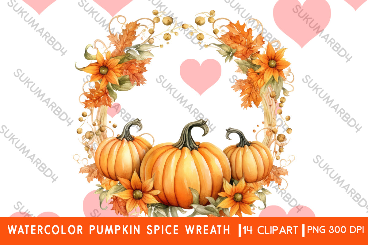 Watercolor Pumpkin spice wreath clipart