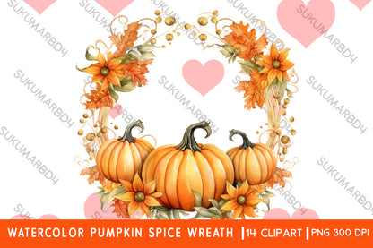 Watercolor Pumpkin spice wreath clipart