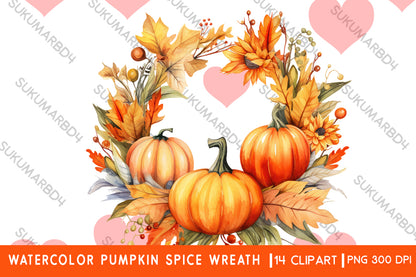 Watercolor Pumpkin spice wreath clipart