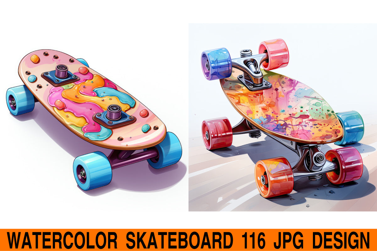 Watercolor Skateboard jpg design bundle