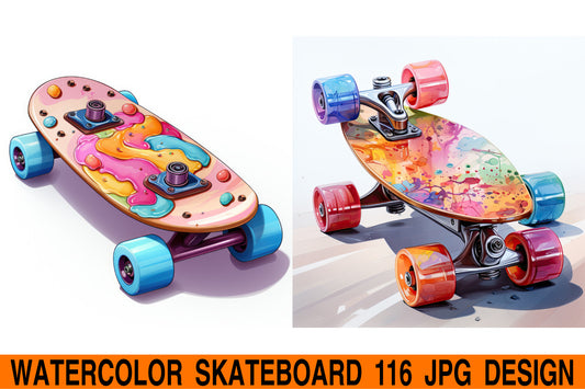 Watercolor Skateboard jpg design bundle