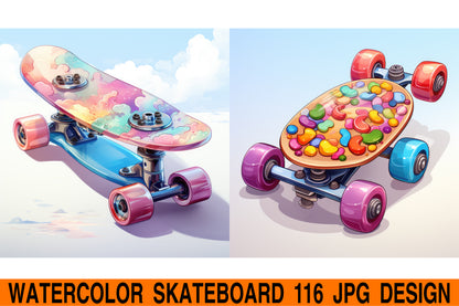 Watercolor Skateboard jpg design bundle