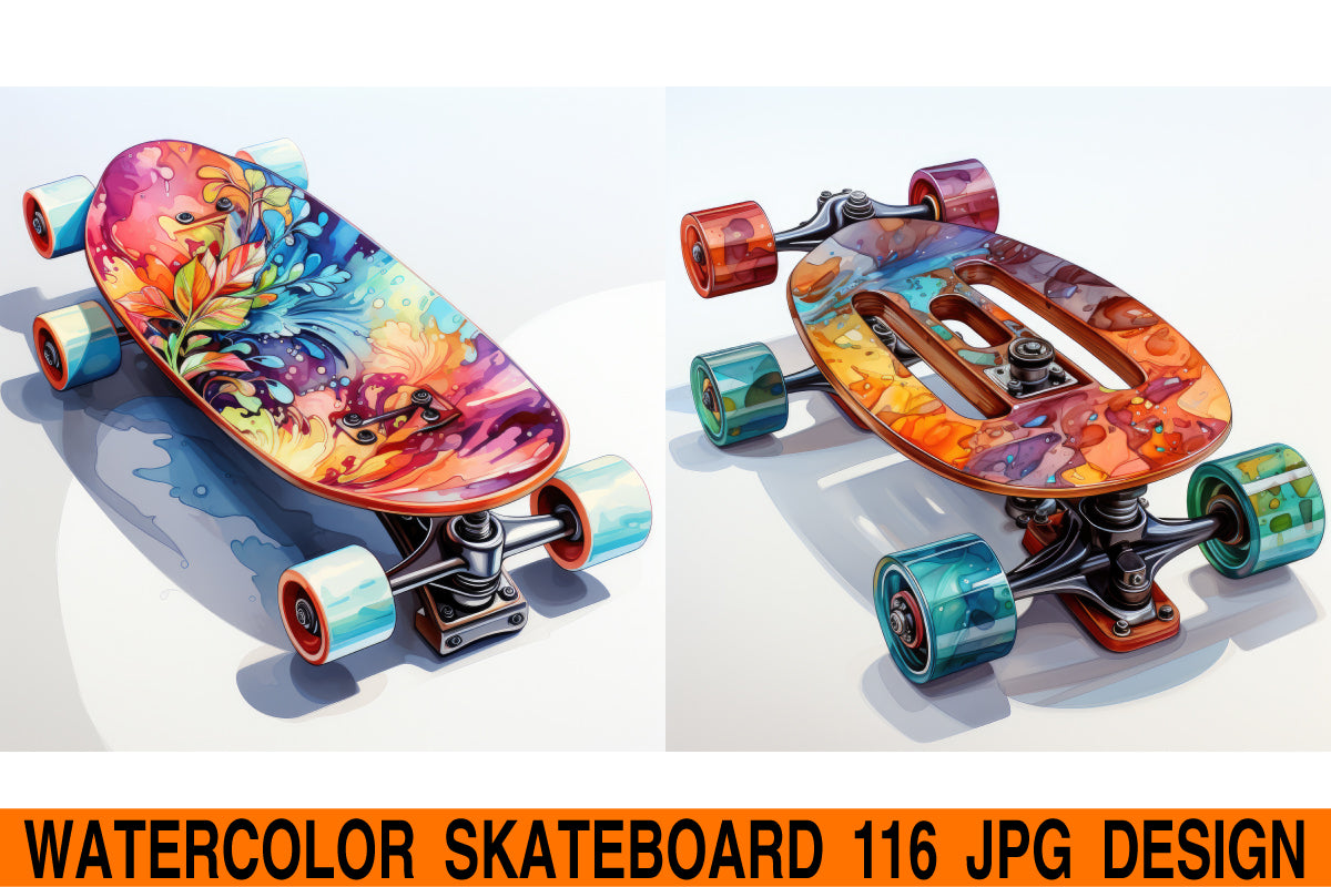 Watercolor Skateboard jpg design bundle