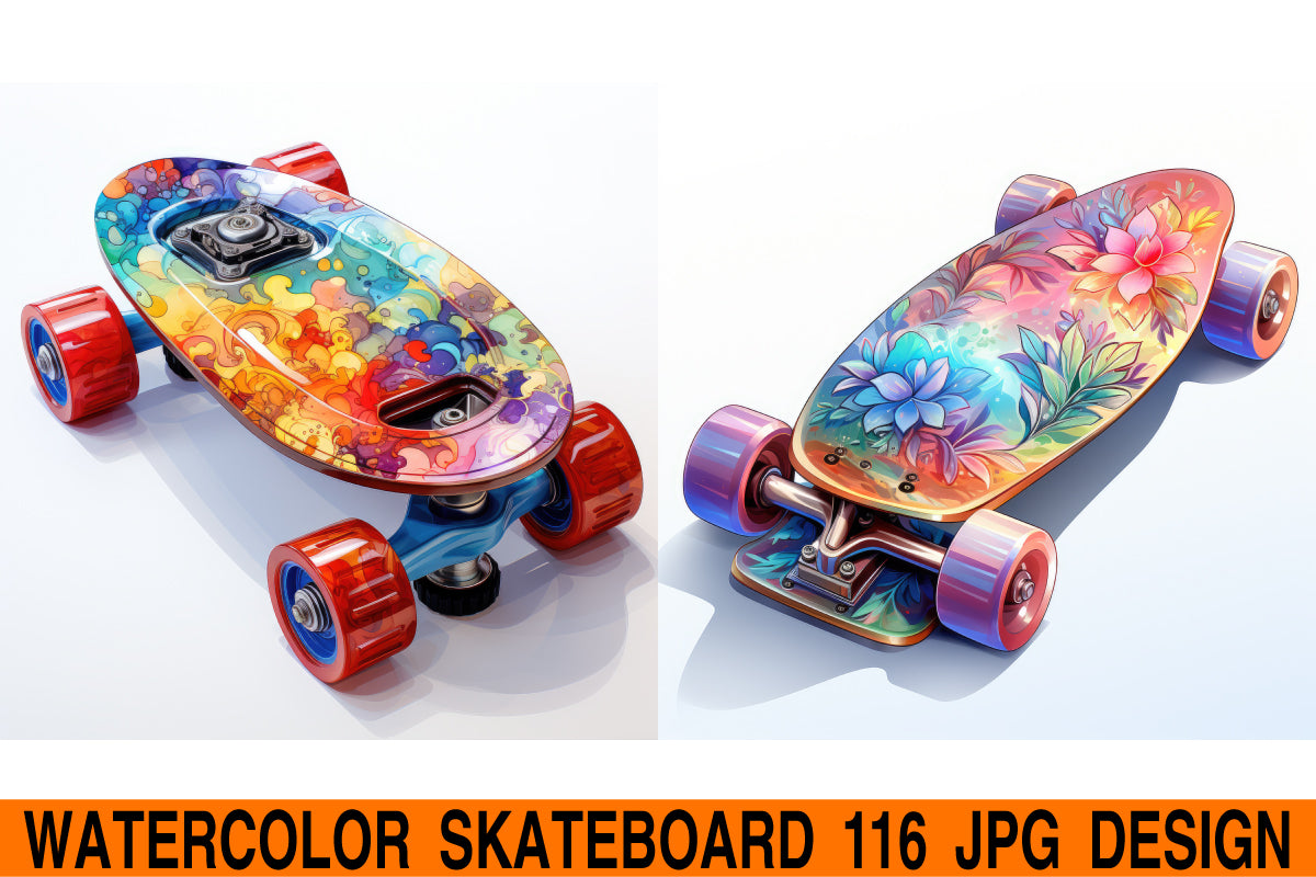 Watercolor Skateboard jpg design bundle