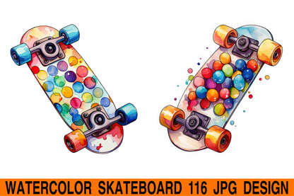 Watercolor Skateboard jpg design bundle