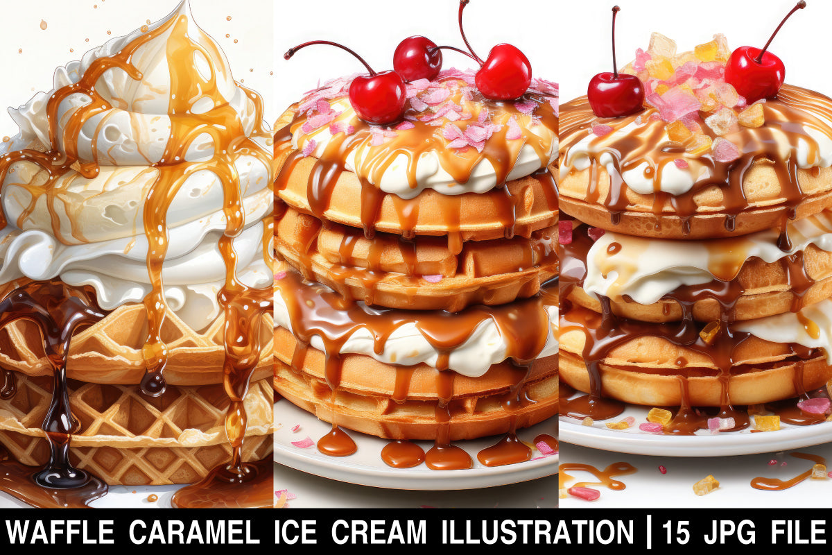 watercolor Waffle caramel ice cream clipart