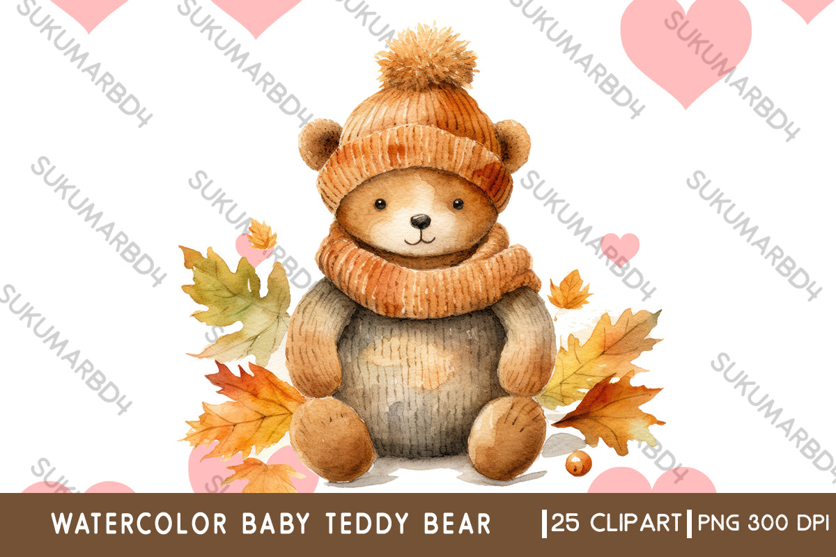 Watercolor baby teddy bear clipart