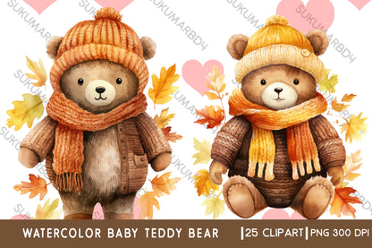 Watercolor baby teddy bear clipart