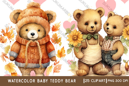 Watercolor baby teddy bear clipart