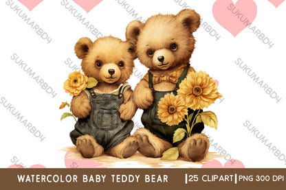 Watercolor baby teddy bear clipart