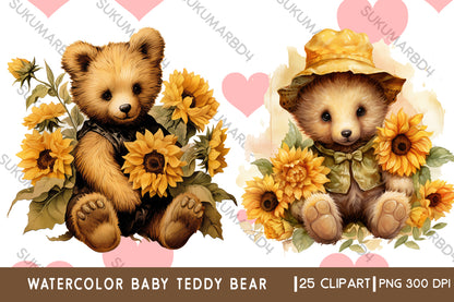 Watercolor baby teddy bear clipart