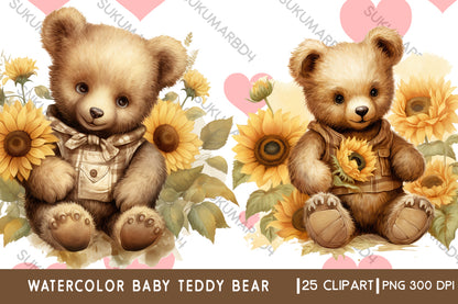 Watercolor baby teddy bear clipart