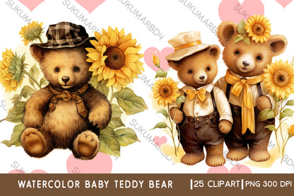 Watercolor baby teddy bear clipart