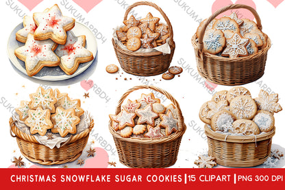 Watercolor christmas Snowflake Sugar Cookies clipart