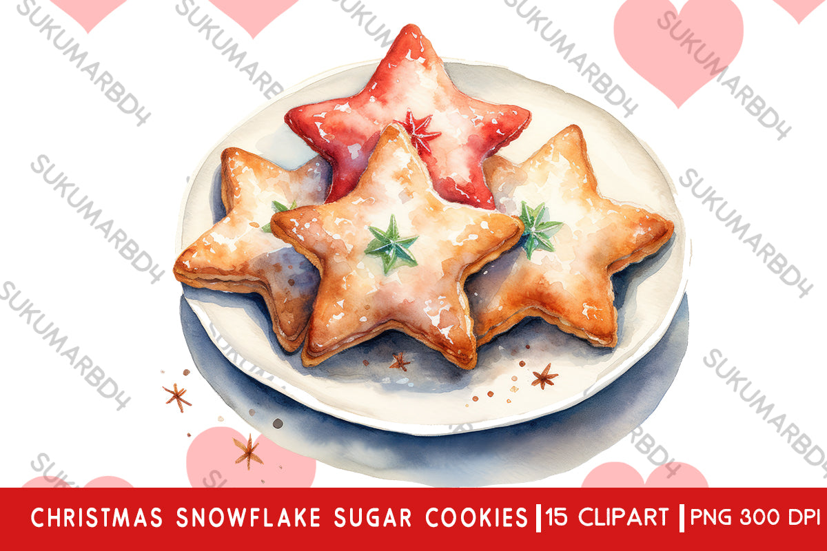 Watercolor christmas Snowflake Sugar Cookies clipart