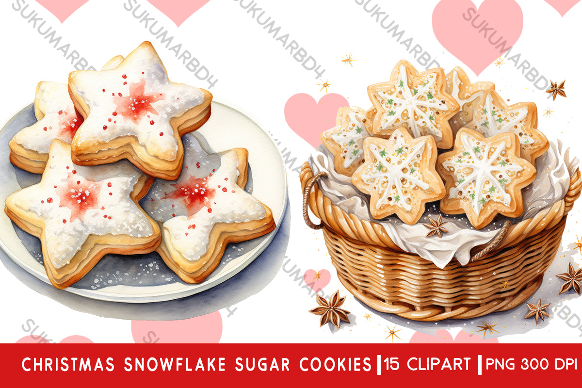 Watercolor christmas Snowflake Sugar Cookies clipart