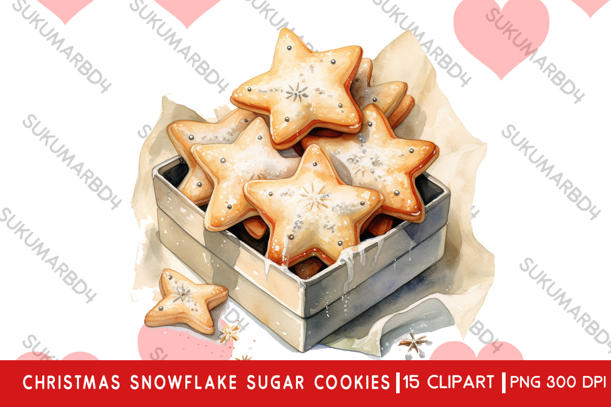 Watercolor christmas Snowflake Sugar Cookies clipart