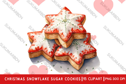 Watercolor christmas Snowflake Sugar Cookies clipart