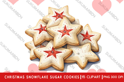 Watercolor christmas Snowflake Sugar Cookies clipart